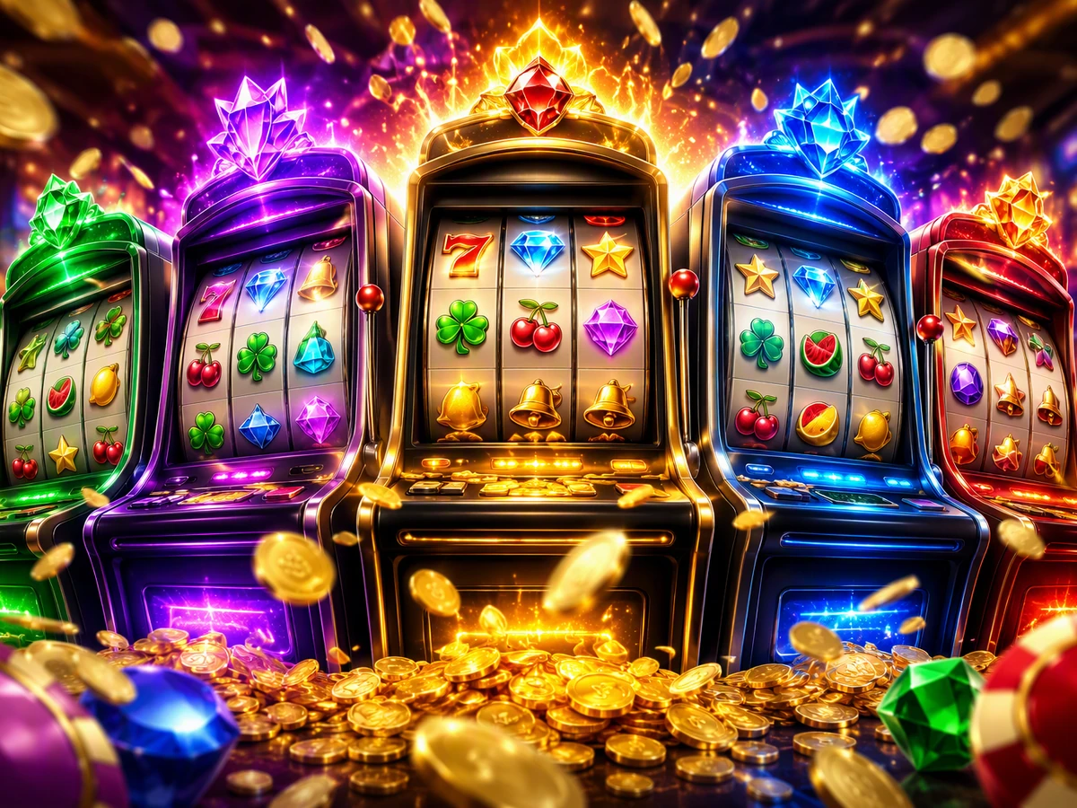 Tampilan permainan slot KASKUSTOTO dengan gulungan dan simbol berwarna